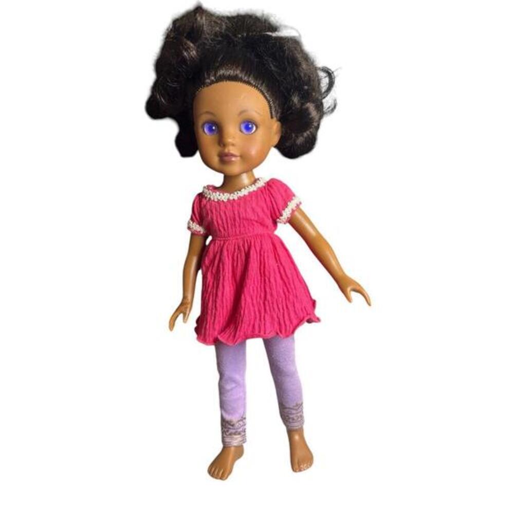 G2G Inc Doll Purple Eyes Brunette Beautiful 14 Inch Nice Condition.  Measures 14